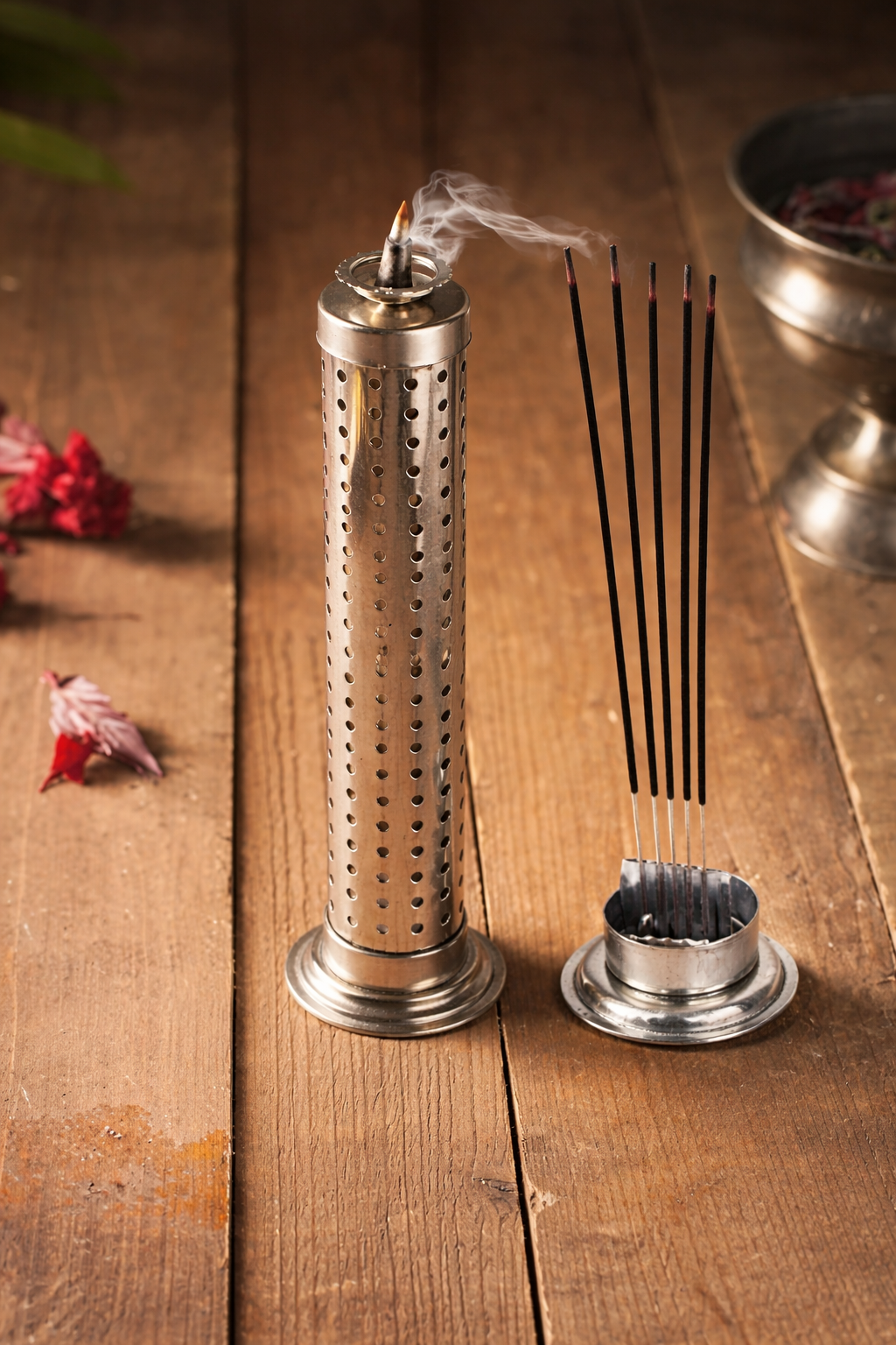 VIGNYAN Stainless Steel Incense & Dhoop Tower Holder – Safety Ash Catcher (7x25 cm)