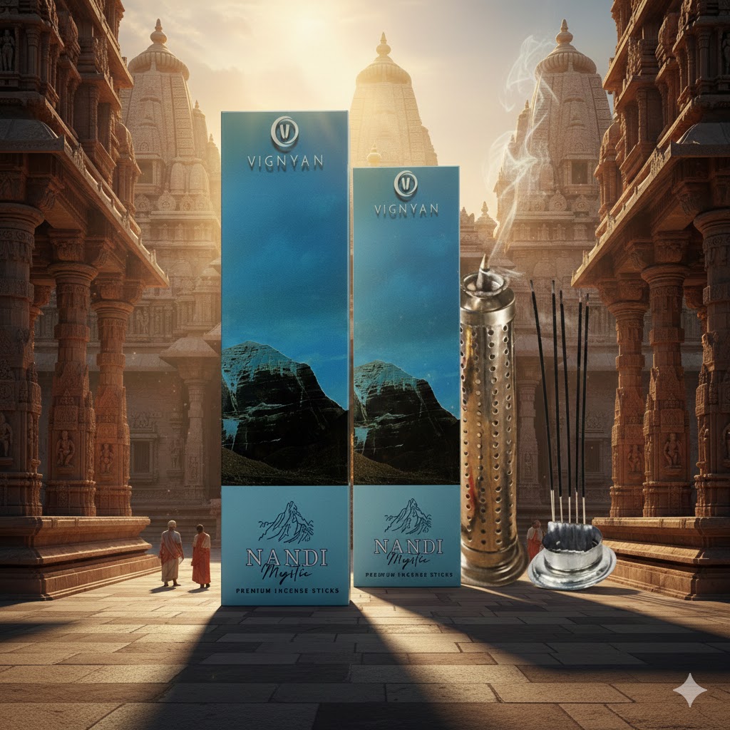 VIGNYAN Nandi Mystic Double Value Combo – 2x Premium Incense Packs + Designer Metallic Burner